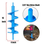 16" x 4" Upgraded Auger Drill Bit with Sharp Thickended Blades and Tungsten Steel Cemented Carbide - Ice Augers for Ice Fishing Intensive Blades for Planting for 3/8" Hex Drive Drill