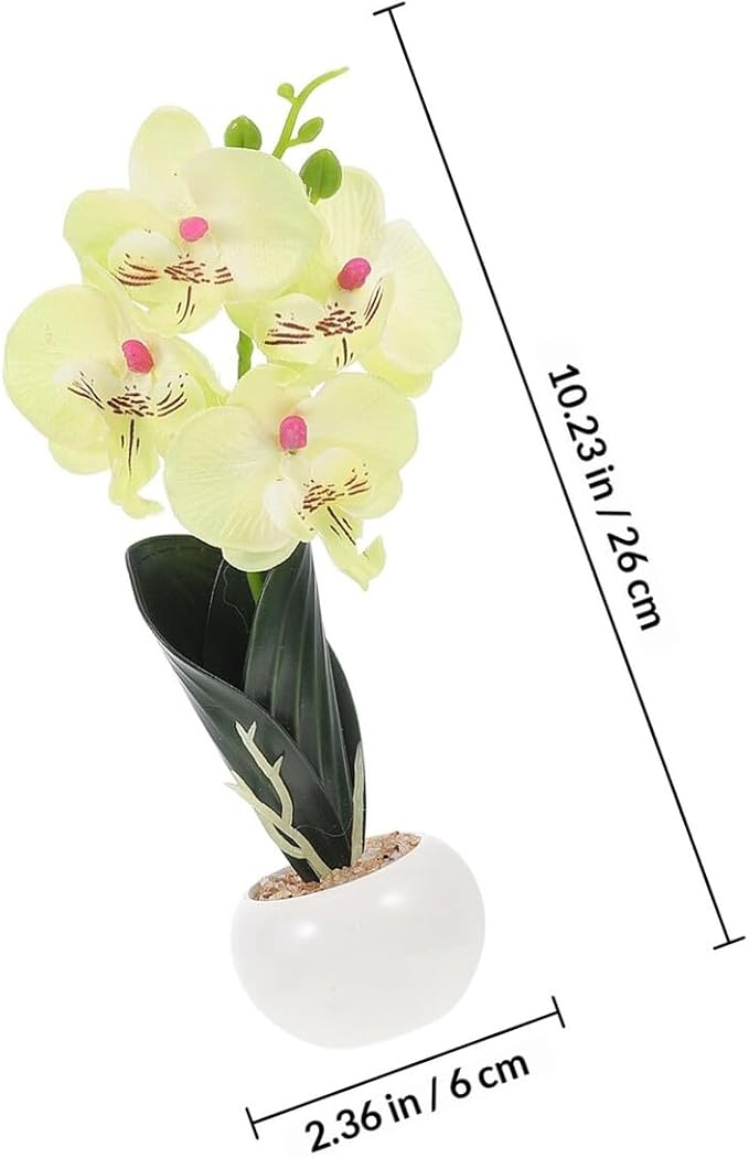BESPORTBLE Artificial Phalaenopsis Orchid Bonsai Silk Cloth Flowers Decorative Fake Orchid Plants for Living Room Office Desk Indoor Home Décor 2pcs Set White Green and Purple