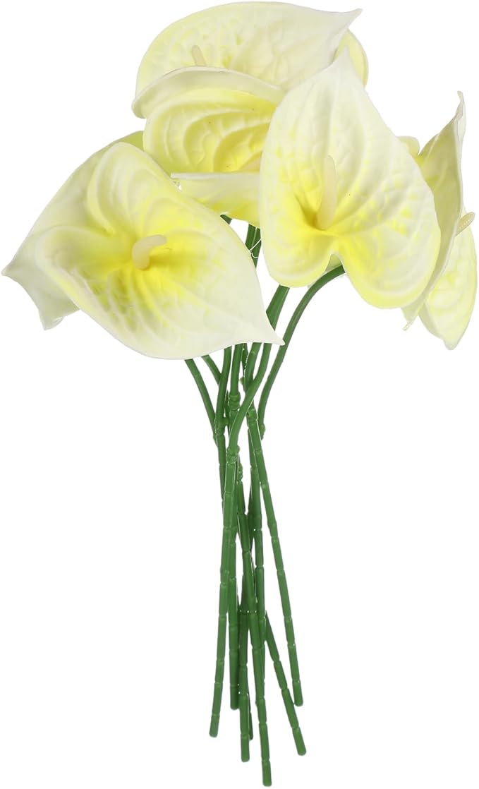 uxcell 8Pcs 11inch Artificial Anthurium Lily Flowers, Permanent Flower Bouquet for Home Arrangements Wedding Festival Decoration Crafts Store Decor Accessories, Pale Yellow