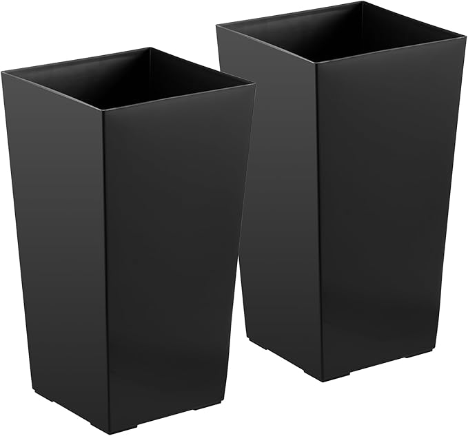 VEVOR Set of 2 Tall Planters for Outdoor Plants 22 inch, Black Tall Planter for Indoor Plants, Modern Planters for Front Porch Patio Balcony, Plant Container Flower Pots