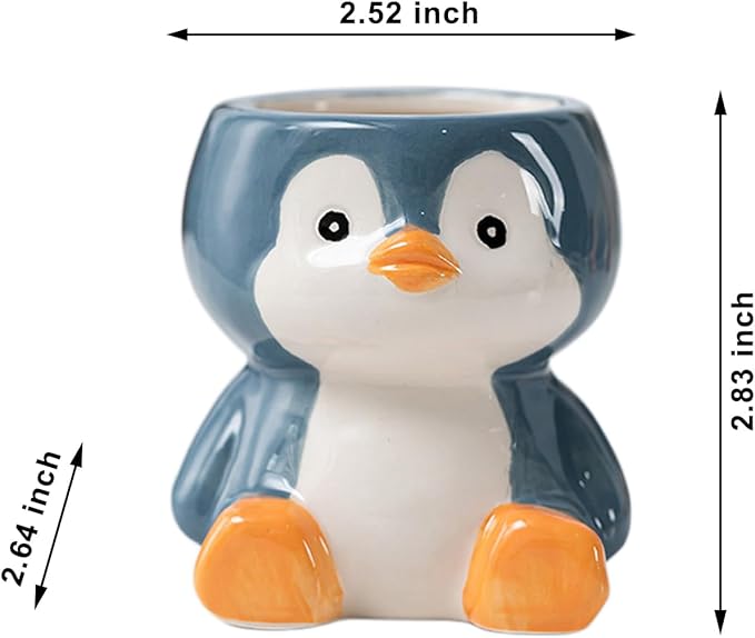 DIYOMR Cute Animals Planter, Mini Ceramic Cartoon Animal Shaped Succulent Flower Pot Indoor Air Plants Holder, Smooth Shiny Decorative Flower Cactus Planter - Plants Not Included (Penguin)