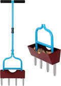 Aerator Lawn Tool with Larger Soil Core Storage Tray, 38” Height Core Aerator,Manual Aerator Lawn Tool,Lawn coring Aerator with 4 Stainless Tines,Grass Aerator for Lawn Care,Tool for Garden