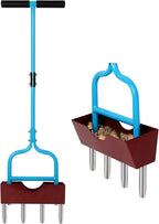 Aerator Lawn Tool with Larger Soil Core Storage Tray, 38” Height Core Aerator,Manual Aerator Lawn Tool,Lawn coring Aerator with 4 Stainless Tines,Grass Aerator for Lawn Care,Tool for Garden