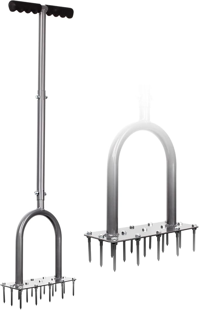 Walensee Lawn Aerator Spike Metal Manual Dethatching Soil Aerating Lawn with 15 Iron Spikes, Pre-Assembled Grass Plug Aerator Tools for Yard, Lawn Aeration, Garden Tool, Revives Lawn Health, Patented