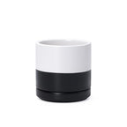 D'vine Dev 3.5 Inch Ceramic Planter Pot with Drainage Hole and Saucer, Indoor Cylinder Round Planter Pot, Layered Monochrome Black & White, 94-O-A-L