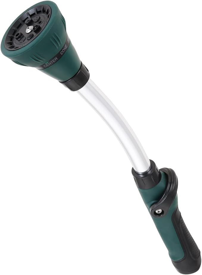 Watering Wand, 15 Inches Sprayer Wand Garden Hose Nozzle with 8 Adjustable Watering Patterns and Thumb Control Shut Off Valve for Showering Dog, Clean the ground, Car Wash, Lawn and Garden (Green)