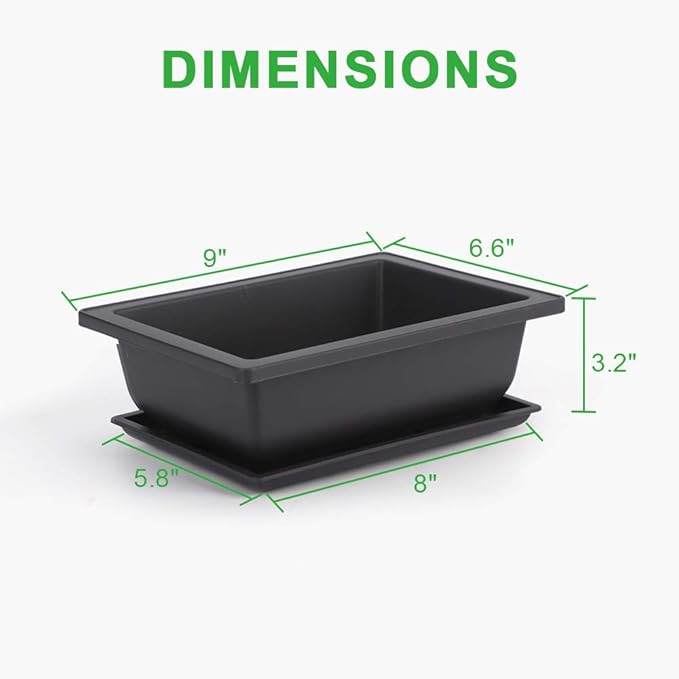 GROWNEER Bonsai Training Pots 3 Packs 9Inch with Drainage Humidity Trays, Bonsai Tree Starter Kits with 1 Repotting Mat, Growing Planter Set for Garden, Yard, Balcony, Office, Living Room