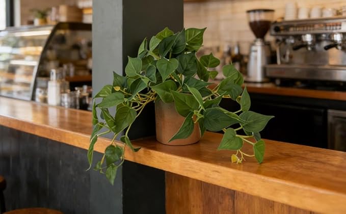 Artificial Plant Indoor Fake Pothos with Pulp Pot, Faux Potted Plant for Home, Office, Desk, Shelf, Living Room, Bedroom & Balcony Decor, 10x10cm, 2 Pack
