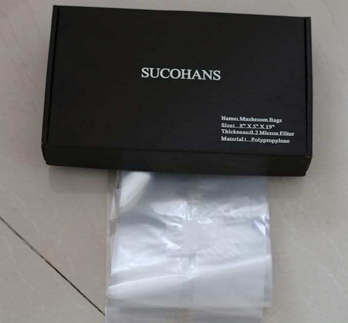 SUCOHANS 10 Count Mushroom Bags/All in One Mushroom Grow Bag/Farm-Mushroom Spawn/Sealable Spawn/Myco Bags,Large Size 8" X 5" X 19",0.2 Micron Filter, 3 Mil Polypropylene