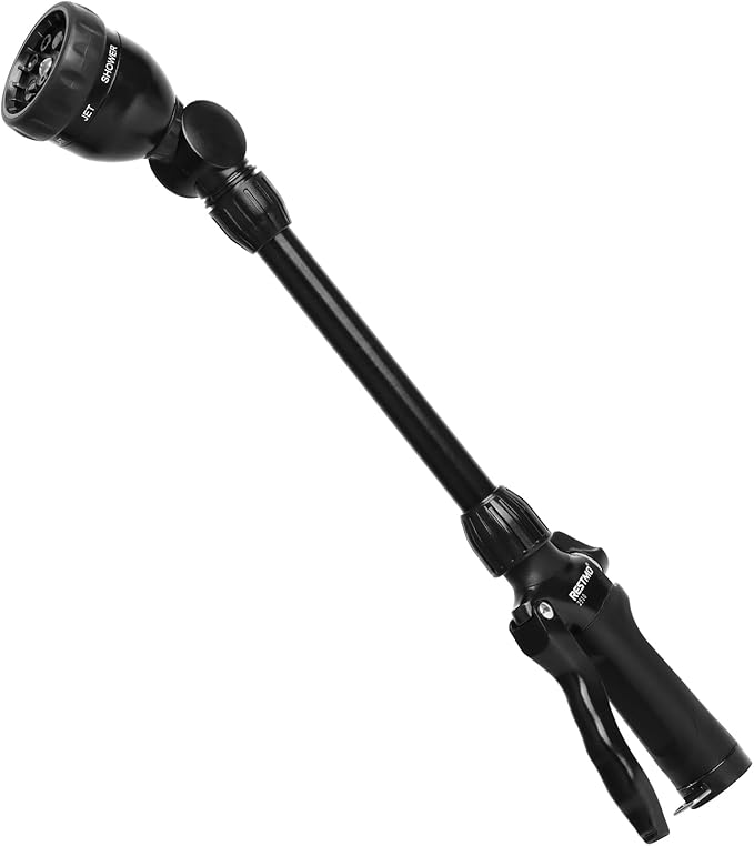 RESTMO Metal Watering Wand, Heavy Duty Garden Hose Wand with 180° Swivel Head, 16'' Hose Nozzle Sprayer with 7 Spray Patterns and Flow Control, for Water Hanging Baskets and Shrubs, Flash Black