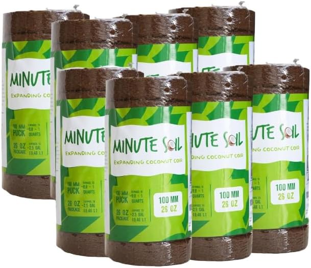 Minute Soil - Compressed Coco Coir Fiber Grow Medium - 100mm x 15mm - 26 oz (8 Pack)