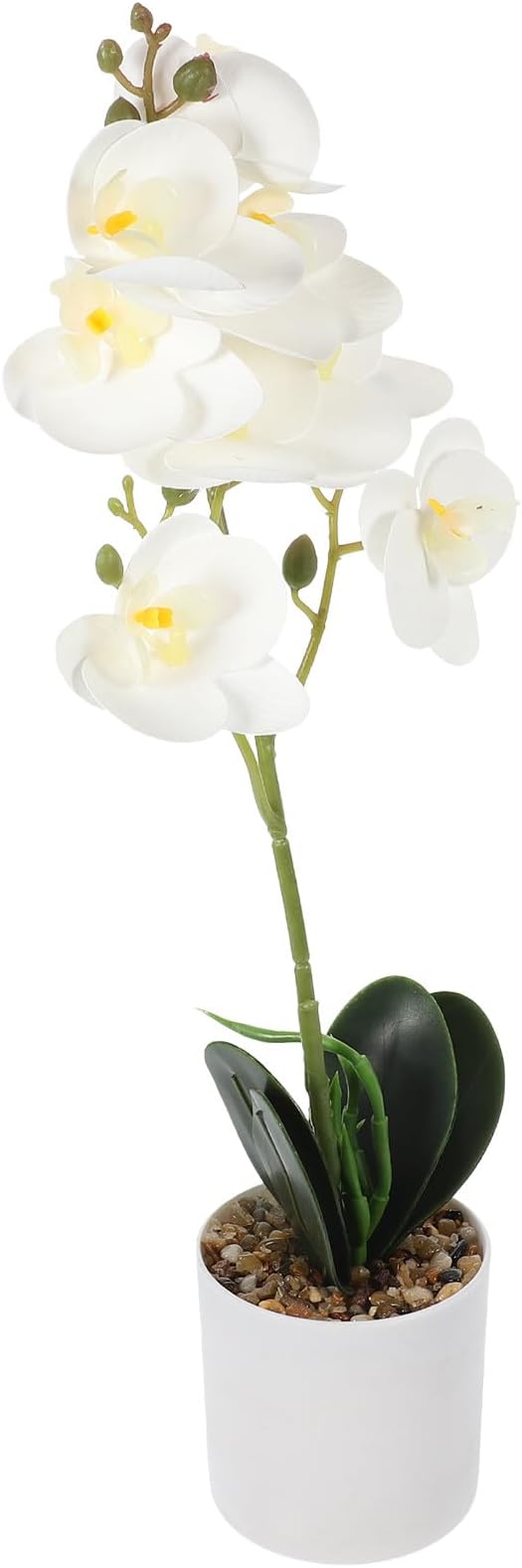 NUOBESTY Artificial Phalaenopsis Orchid Plant Fake Potted Flowers Home Decor White Small Indoor Faux Orchid Bonsai for Living Room Table Decoration