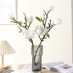 Artificial Orchid Flower Arrangement for Home Decoration - 3 Heads Magnolia Artificial Flowers for Living Room and Dining Table (Color : Red)