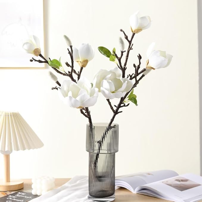 Artificial Orchid Flower Arrangement for Home Decoration - 3 Heads Magnolia Artificial Flowers for Living Room and Dining Table (Color : Red)