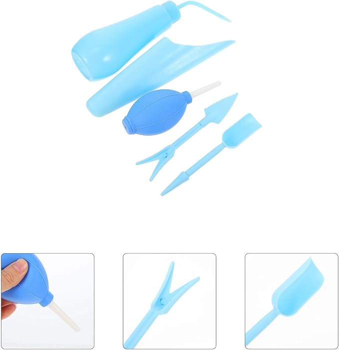 VILLCASE Succulent Planting Tool Set 5 Pieces Blue Gardening Accessories for Bonsai and Indoor Plants, Portable Hand Tools for Planting and Transplanting in Home Garden