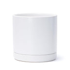 D'vine Dev 8.2 Inch Ceramic Planter Pot with Drainage Hole and Saucer, Indoor Cylinder Round Planter Pot, White, 94-O-D-1