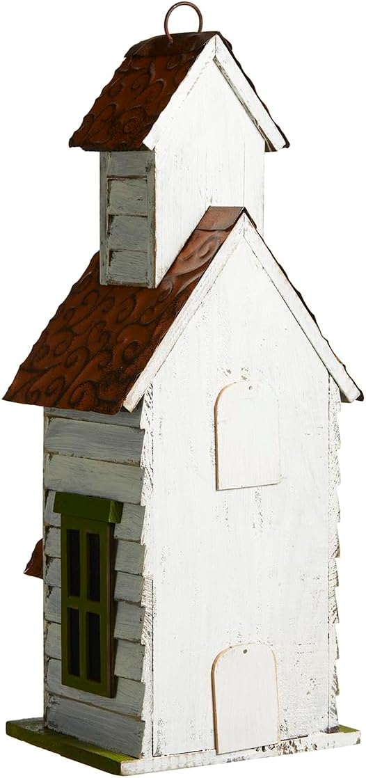 Glitzhome Hanging Birdhouse for Outside, Oversized Solid Wood 3-Story Villa Bird House, 20" H Distressed Pet Cottage Decorative Birdhouse for Outdoor Patio Garden