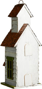 Glitzhome Hanging Birdhouse for Outside, Oversized Solid Wood 3-Story Villa Bird House, 20" H Distressed Pet Cottage Decorative Birdhouse for Outdoor Patio Garden