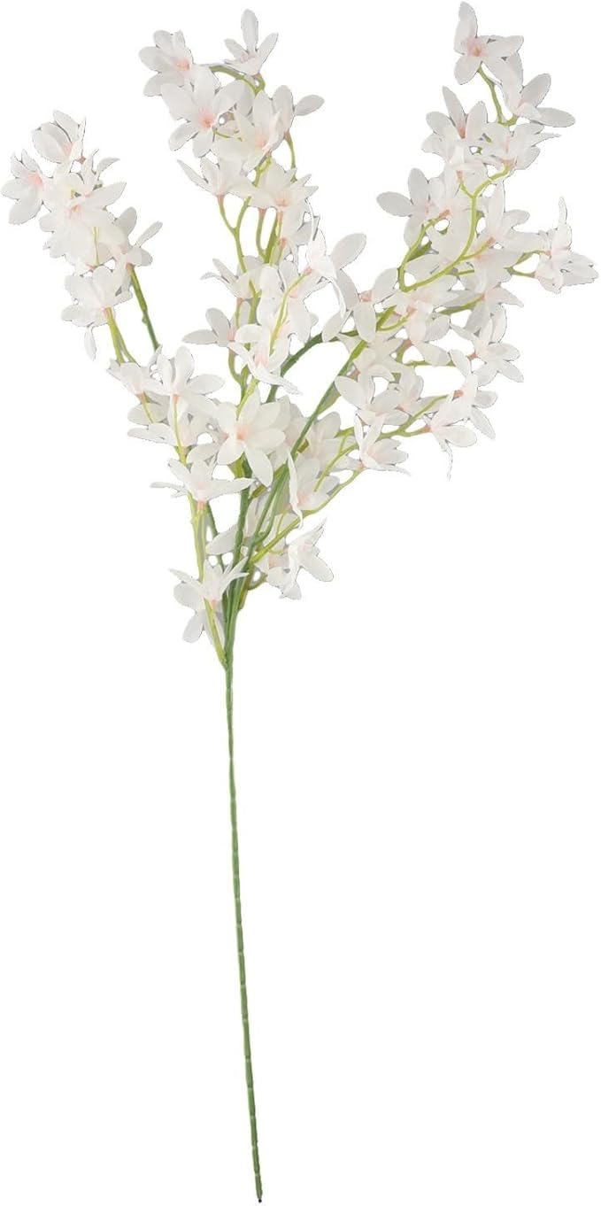 Artificial Orchid Flower Single Branch Dancing Oncidium Silk Material Lifelike Arrangement 74CM Tall For Wedding Home Office Living Room Decor(White)