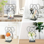 Desktop Glass Planter Hydroponics Vase, Planter Round Vase with Holder for Home Decoration, Modern Creative rabbit Plant Terrarium Stand, Scindapsus Container