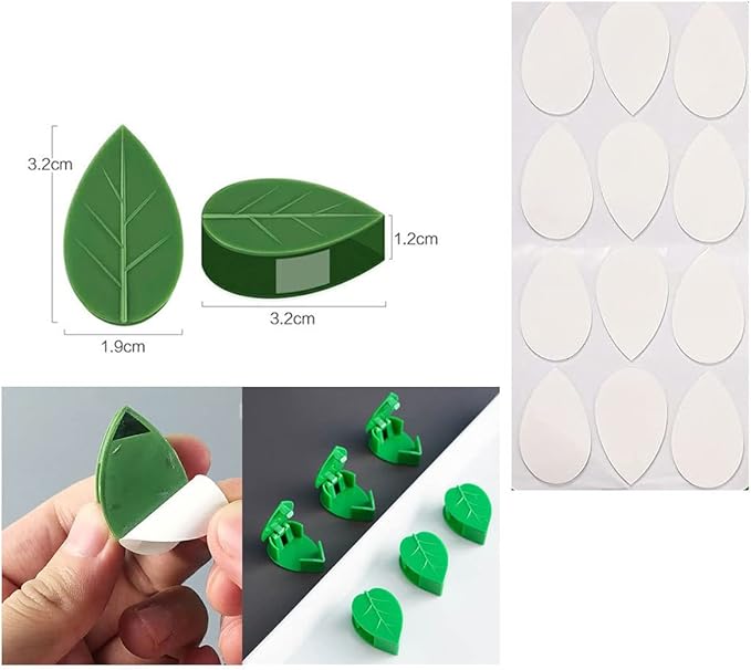 60PCS Plant Climbing Wall Fixture Clips Self-Adhesive Plant Fixer Invisible Leaf Shaped Wall Vines Fixing Clips Hook Plant Vine Traction for Home Decoration and Cable Wire Fixing