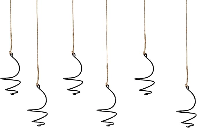 6 Pack Hanging Air Plant Holder, Spiral Wire Metal Hangers for Tillandsia, Adjustable Geometric Airplants Stand with Jute Ropes, Minimalist Wall Window Home Decor, Black Finish