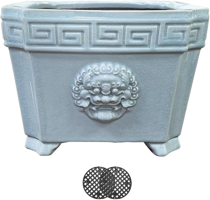 8-Inch Large Bonsai Pot Light Blue Water Bonsai Tree Ceramic Flower Pot Handmade