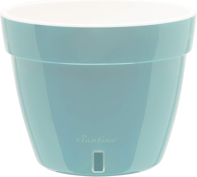 DECOPOTS - Self Watering Planter - Modern Flower Pot with Water Level Indicator for All House Plants, Flowers, Herbs (Diameter 7.9", Menthol/White)