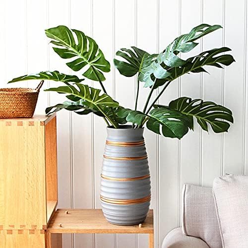 Artificial Monstera Leaves Real Touch Monstera Deliciosa Plant Leaf Stems Faux Tropical Palm Tree Greenery for for Home Indoor Outdoor Decor (Green - Pack of 6pcs)