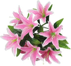 Fake Flower Simulation Flower 10 Lily Bouquet Orchid Perfume Lily Living Room Flower Arrangement Props Plastic Silk Flower(Light Pink)