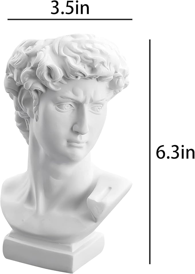 David Statue Vase - 6 Inch Greek Bust Head Aesthetic Planter White Home Decor Roman Style Resin Succulent Flower Planter Pot Sculpture Brushes Holder Makeup Pen Holder