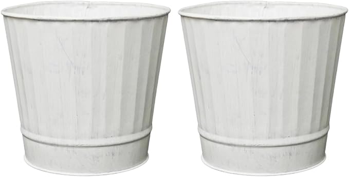 Hosley Pack of 2 White Wash Metal Planters, 5" Diameter x 4.8" High Rustic Farmhouse Buckets for Floral Arrangements, Weddings, Parties, Events & Home Décor
