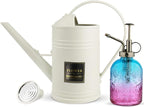 0.5 Gallon Small Watering Can for Outdoor Indoor Plants for House Plants, 12 oz Glass Plant Mister Spray Bottle for Bonsai Garden Flowers (White)