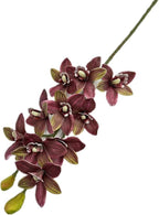 4pcs Artificial Cymbidium Orchid Flower Plant 3D Print Vanda 10 Heads Latex Phalaenopsis Flower (Yellow red)