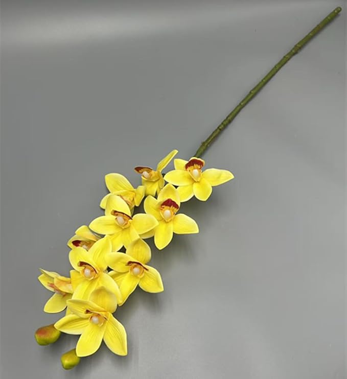 4Pcs Yellow Artificial Orchids Realistic Touch Fake Cymbidium Orchids, 10 Heads Lifelike Flowers for Wedding Centerpieces Home Decor Living Room Bathroom Office Vase Arrangements (yellow)