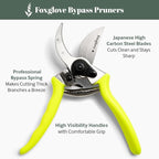 Foxglove Pruning Shears – Professional Garden Shears & Bypass Hand Pruners with Japanese SK5 High Carbon Steel Blades, Heavy Duty Garden Clippers & Gardening Tools
