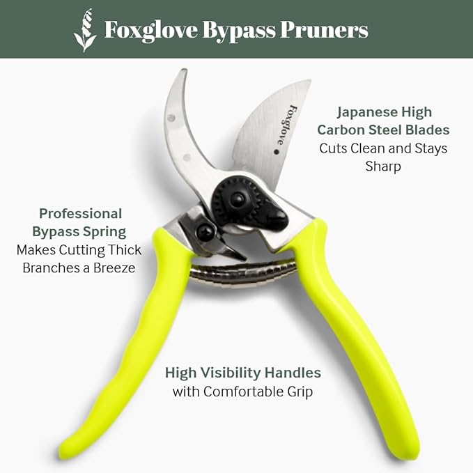 Foxglove Pruning Shears – Professional Garden Shears & Bypass Hand Pruners with Japanese SK5 High Carbon Steel Blades, Heavy Duty Garden Clippers & Gardening Tools