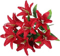 Fake Flower Simulation Flower 10 Lily Bouquet Orchid Perfume Lily Living Room Flower Arrangement Props Plastic Silk Flower(Red)