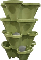 Strawberry Planter Tower, 4 Tier Stackable Vertical Planter, 28 Plant Sites, Space Saving Garden Planter, Indoor Outdoor, Made in USA (4, Sagebrush Green, Small)