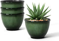Vanslogreen 8 Inch Plastic Plant Pots, Set of 4 Flower Pots Planters with Drainage Hole, Glossy Smooth Finish Planter for Indoor Outdoor Succulent Snake Plants (Green)