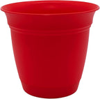 The HC Companies Eclipse Round Planter with Saucer - Outdoor & Indoor Plant Pot with Drainage Holes - Lightweight, UV-Resistant Plastic Pots for Plants, Flowers & Herbs (6" Red, Pack of 1)
