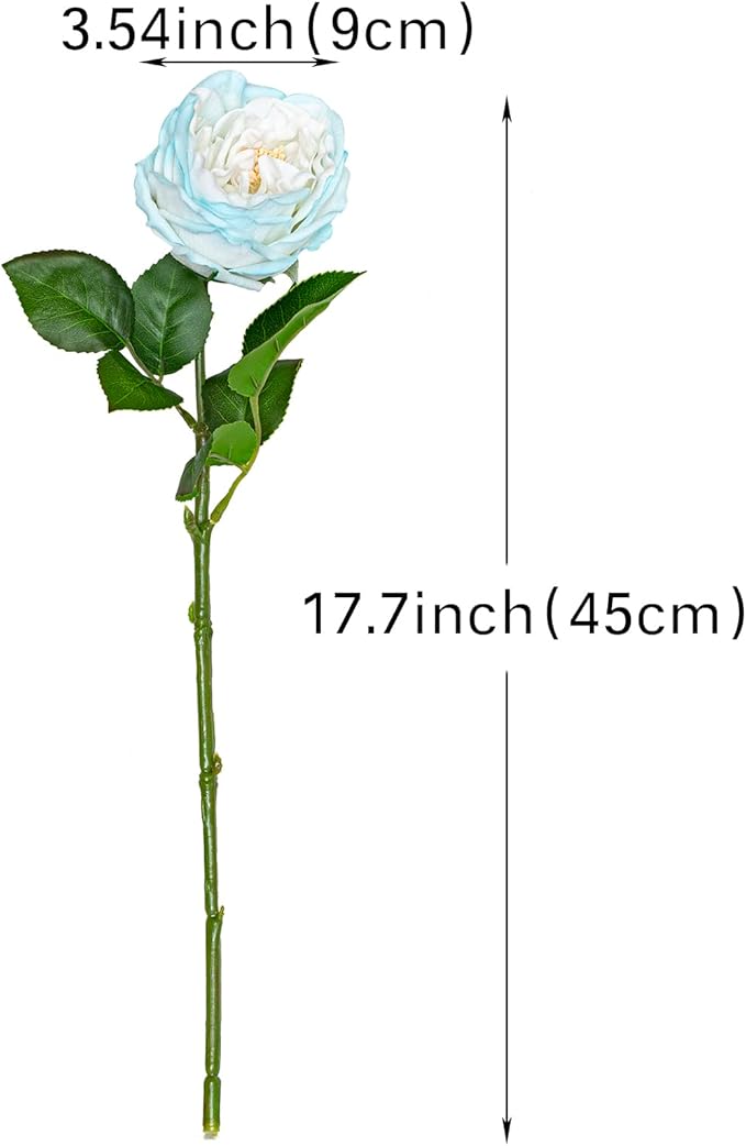 DUYONE Fake Flowers for Decoration Home Decor Artificial Flowers Austin Rose Peony Latex Fake Flower Living Room Decoration Vivid Pink Roses Peonies (Ice Blue 4pcs)