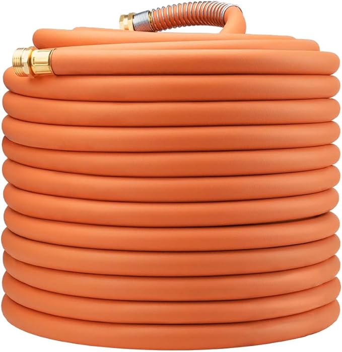 WiseFlow Garden Hose 150FT x 5/8", Heavy Duty Rubber Hose, Water Hose with Five Layered Braiding, Male Female Fittings, 1000PSI Burst, 300PSI Working (Orange)