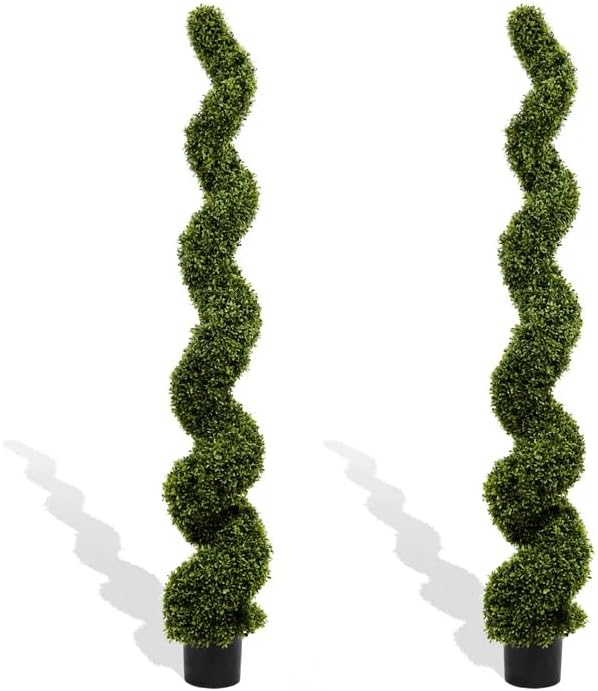 THE BLOOM TIMES 6ft Tall Spiral Topiary Trees Artificial Outdoor Set of 2, Large Faux Boxwood Fake Plants Outside UV Resistant for Front Porch Planter Garden Patio Decor 6 Foot