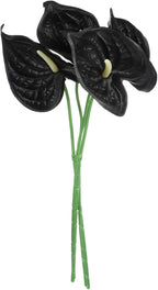 uxcell 4Pcs 11inch Artificial Anthurium Lily Flowers, Permanent Flower Bouquet for Home Arrangements Wedding Festival Decoration Crafts Store Decor Accessories, Black