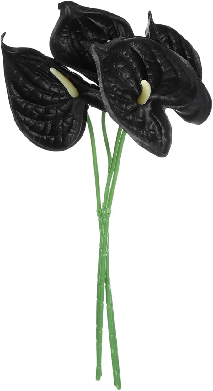 uxcell 4Pcs 11inch Artificial Anthurium Lily Flowers, Permanent Flower Bouquet for Home Arrangements Wedding Festival Decoration Crafts Store Decor Accessories, Black