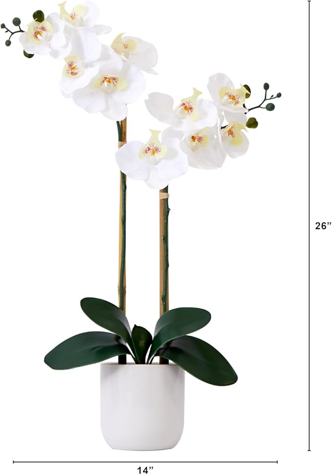 Nearly Natural 26in. Artificial Double Orchid Phalaenopsis with Decorative Vase (Real Touch)