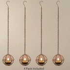 Solar Hanging Lanterns Outdoor Waterproof, Rust Iron Ball Candle Holder with Flickering Solar Powered Tea Lights, Perfect Chargeable Solar Lights for Backyard Patio Garden Fence Tree Decoration-4Pack