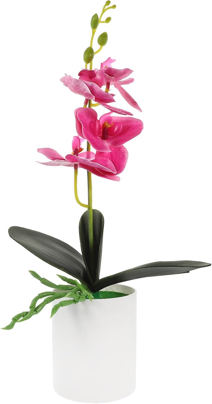 Ciieeo Realistic Artificial Potted Orchid Flower Purple Simulation Plant Bonsai for Home Tabletop Decoration Living Area Office Faux Orchid Pot Ornament