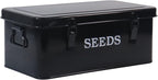 Seed Saving Box, Metal Seed Bin, Seed Storage Organizer, Seed Packet Container with Lid, Seed Envelope Storage Box, 4 Compartments Garden Seed Bin with Safety Locks-Black